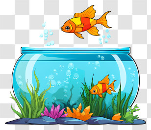 Fish Tank - Goldfish In A Decorative Fishbowl Scene Transparent PNG