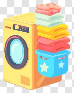 Laundry Day - Washing Machine With Folded Clothes Illustration Transparent PNG