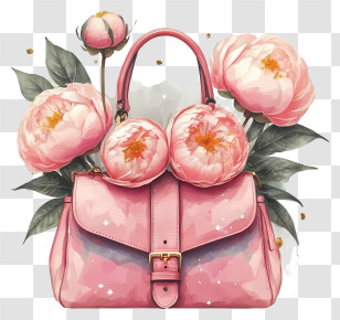Pink Handbag - Pink Handbag With Floral Accents And Design Transparent PNG