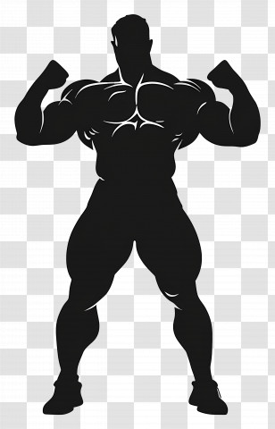 Strong Man Silhouette - Bodybuilder Silhouette With Flexed Arms Transparent PNG