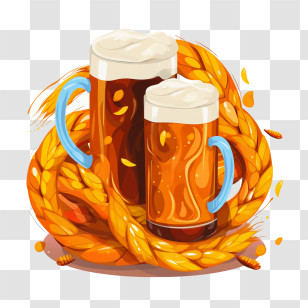 Oktoberfest Beer - Beer Mugs With Wheat Transparent PNG