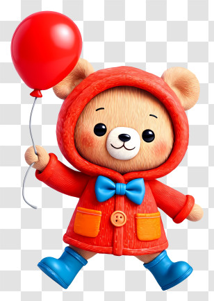 Cartoon Teddy Bear - Cute Teddy In Red Hood With Balloon Transparent PNG