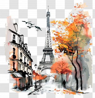 Paris - Eiffel Tower Autumn Illustration Transparent PNG