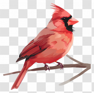 Cardinal Bird - Red Cardinal Perched On Branch Transparent PNG