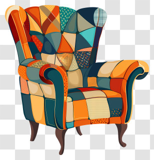Armchair - Vintage Patchwork Armchair Design Transparent PNG