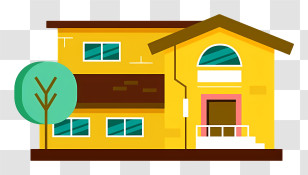 House - Yellow Modern House Illustration With Tree Transparent PNG