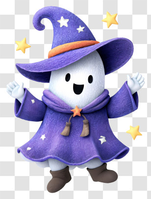 Cute Ghost In Witch Outfit - Happy Purple Wizard Ghost Transparent PNG