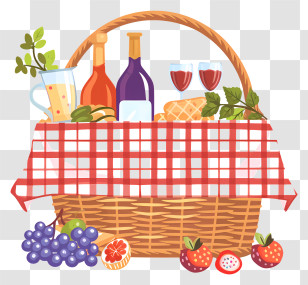 Picnic Basket - Illustration Of A Picnic Basket With Food And Drinks Transparent PNG