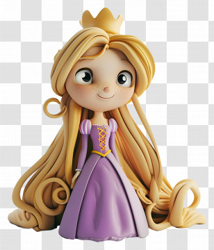 Rapunzel Princess - Clay Princess Figurine With Long Hair Transparent PNG