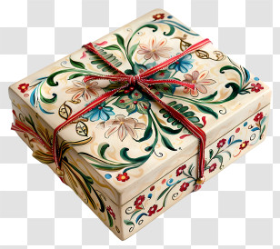 Gift - Decorative Box With Floral Design Transparent PNG