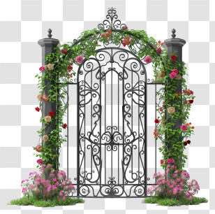 Spring Garden Gate Flowers - Ornate Garden Gate With Flowers Transparent PNG