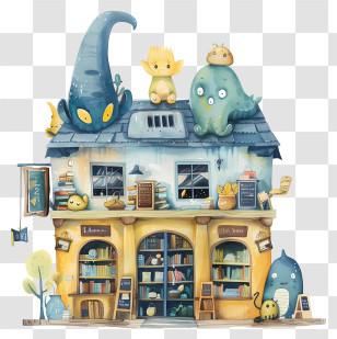 Bookstore - Fantasy Bookstore With Creatures Illustration Transparent PNG
