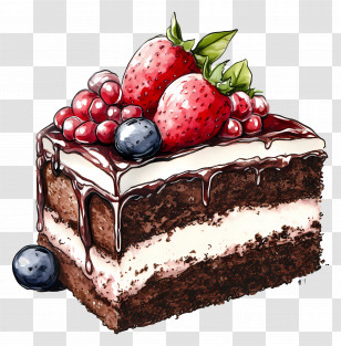 Cake Drawing - Delicious Berry Cake Slice Transparent PNG