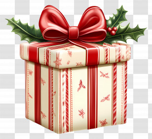 Christmas Box - Christmas Gift Box With Red Bow Transparent PNG