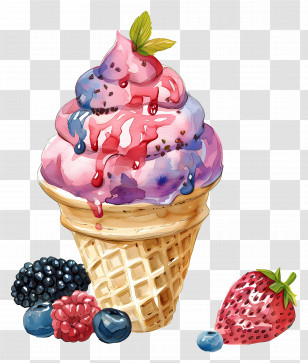 Gelato - Fruit-Topped Ice Cream Cone Transparent PNG