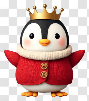 Cute Cartoon Penguin - Penguin King In Red Coat Transparent PNG
