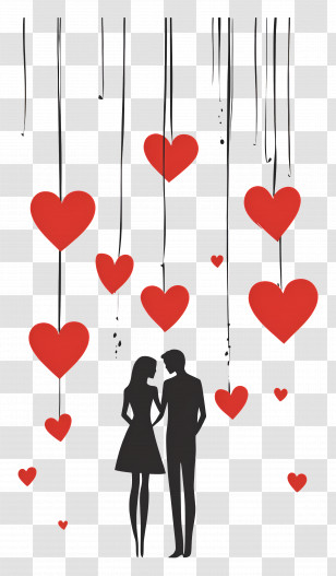 Hanging Love - Romantic Couple With Hanging Red Hearts Transparent PNG