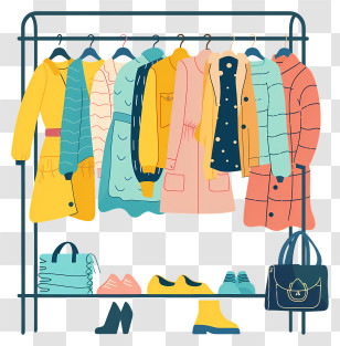 Clothing Rack - Colorful Clothing Rack With Various Outfits Transparent PNG