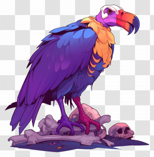 Cartoon Vulture - Colorful Vulture On Bones Transparent PNG