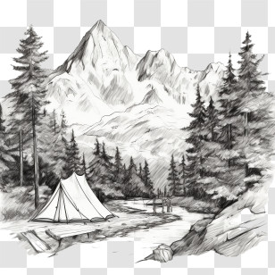 Camping
 - Mountain Camping Scene Sketch With Tent Transparent PNG
