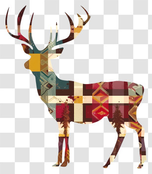 Deer Silhouette - Patchwork Deer Silhouette Transparent PNG