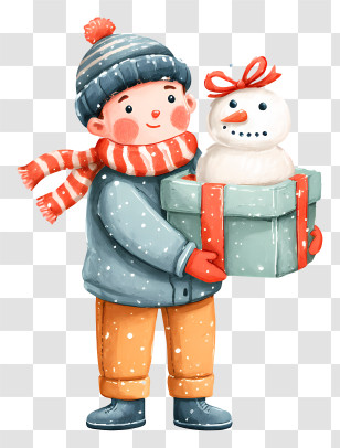 Man Holds Gift Box - Boy Holding Snowman Gift Transparent PNG