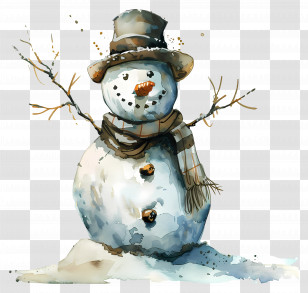 Snowman - Snowman With Hat And Scarf In Winter Style Transparent PNG