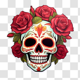 Skull Rose - Sugar Skull With Vibrant Floral Design Transparent PNG
