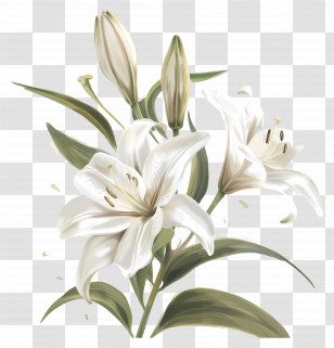 Lily White - Elegant White Lily Flower Arrangement Transparent PNG
