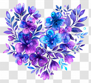 Heart Flower - Purple And Blue Floral Heart Transparent PNG