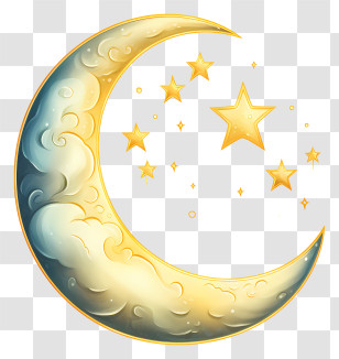 Flat Moon And Star - Golden Crescent Moon And Stars Illustration Transparent PNG