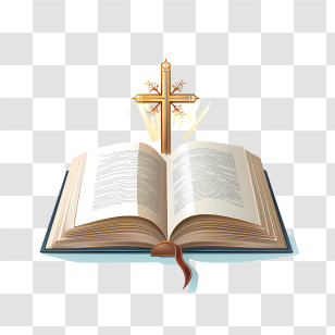Bible With Cross - Open Bible With Golden Cross For Religious Reflection Transparent PNG