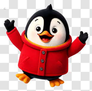 Cute Cartoon Penguin - Happy Penguin In Red Jacket Transparent PNG