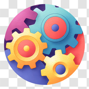 Gear Icon - Colorful Gears In Circle Transparent PNG