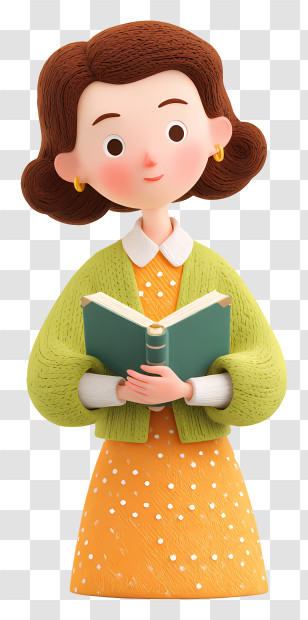 Female Teacher Holding Book - Woman In Green Cardigan Reading A Book Transparent PNG