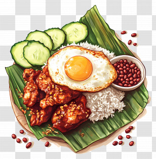 Nasi Lemak - Traditional Nasi Lemak Dish On Banana Leaf Plate Transparent PNG