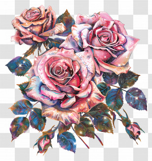 Glitter Roses Bouquet - Galaxy Style Pink And Purple Roses Transparent PNG