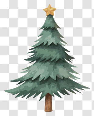 Cartoon - Christmas Tree With Star Decoration Transparent PNG