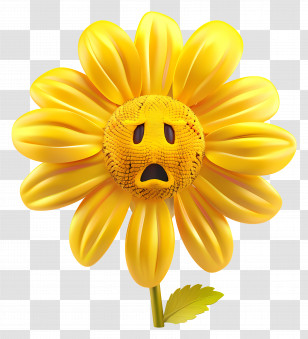 Flower - Yellow Daisy With Sad Facial Expression Transparent PNG