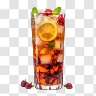Ice Tea - Refreshing Glass Of Iced Tea With Lemon And Berries Transparent PNG