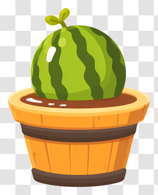 Watermelon Submerged In Wooden Bucket - Green Watermelon In A Pot Transparent PNG