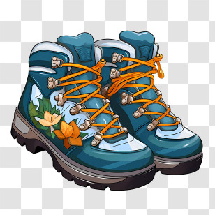 Boots - Blue Hiking Boots With Floral Decorative Design Transparent PNG