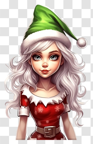 Cartoon - Christmas-Themed Girl With Green Santa Hat Transparent PNG