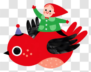Little Girl Riding Red Bird - Child Riding A Red Bird Transparent PNG