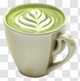 Matcha Latte - Green Matcha Latte With Foam Art Transparent PNG