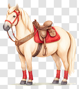 Watercolor Horse - Beige Horse With Saddle Transparent PNG