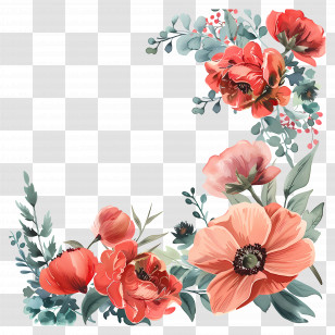 Flower Photo Frame - Beautiful Poppy Flower Corner Decoration Transparent PNG