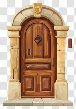 Door - Vintage Wooden Door With Stone Frame Transparent PNG