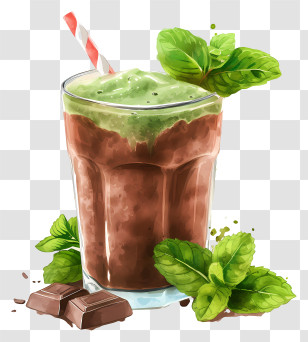 Chocolate Mint Day - Chocolate Mint Smoothie With Fresh Mint Leaves Transparent PNG