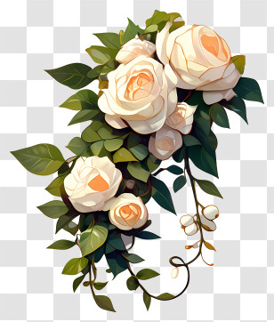 Wedding Flower Bouquet - White Roses With Green Leaves Transparent PNG